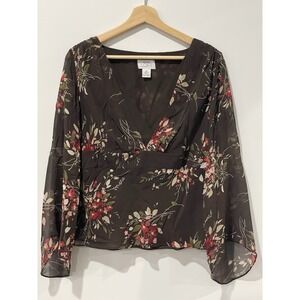 Ann‎ Taylor Floral Chiffon Babydoll Top Y2K Boho Festival Fairy Silk Womens 10